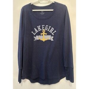 Lakegirl Navy Anchor Thermal Long Sleeve Top XL Made in USA
